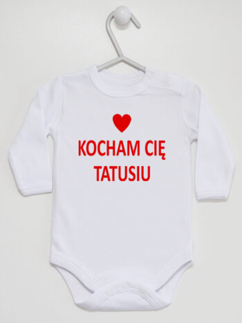 Napis Czerwony z Sercem Kocham Cię Tatusiu - body dla dzieci - Biały - Długi rękaw