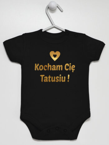 Kocham Cię Tatusiu! z Sercem Nadruk Złoty - body dla dziecka z napisem - Czarny - Krótki rękaw