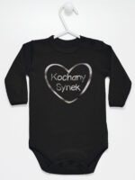 Kochany Synek Nadruk Srebrny w Serduszku - body niemowlęce dla chłopca - Czarny - Długi rękaw Kochany Synek Nadruk Srebrny w Serduszku - body niemowlęce dla chłopca - Czarny - Długi rękaw