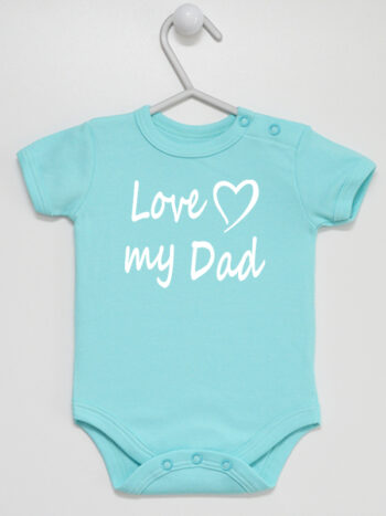 Love My Dad z Sercem - bodziak z napisami - Miętowy - Krótki rękaw