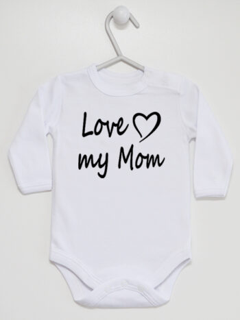 Love My Mom z Sercem - body dla dzieci z nadrukami - Biały - Długi rękaw