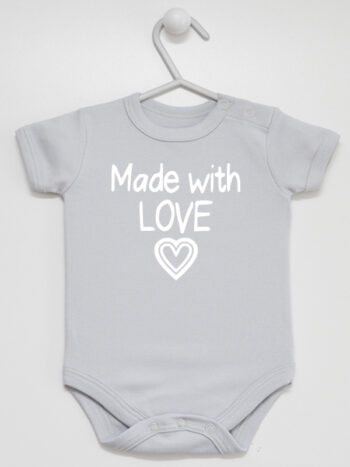 Made With Love - body z napisami dla noworodka - Szary - Krótki rękaw