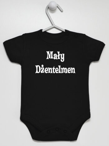 Mały Dżentelmen - bodziak dla chłopca z nadrukiem - Czarny - Krótki rękaw