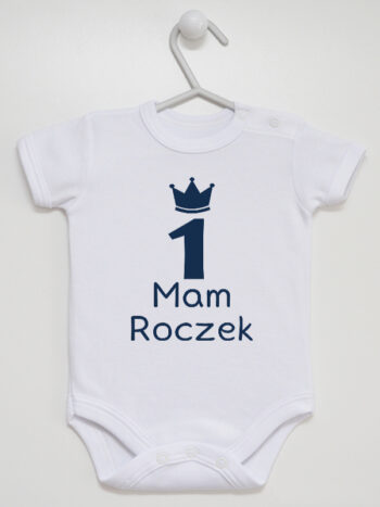 Napis Mam Roczek Nadruk Granatowy - body niemowlęce - Biały - Krótki rękaw