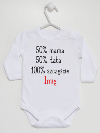 50% Mama 50% Tata + Imię - body z imieniem niemowlaka - Biały - Długi rękaw