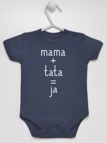 Napis Mama + Tata = Ja - body dla niemowląt z nadrukiem - Granatowy - Krótki rękaw