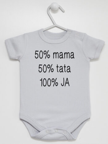 Nadruk 50% Mama 50% Tata 100% Ja - body z napisem dla noworodka - Szary - Krótki rękaw