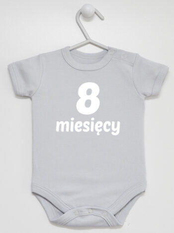 Osiem Miesięcy - body bawełniane z napisami dla dzieci - Szary - Krótki rękaw