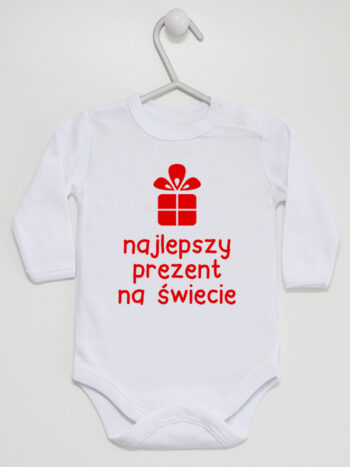 Najlepszy Prezent Na Świecie Czerwony - bodziak dla dzieci - Biały - Długi rękaw