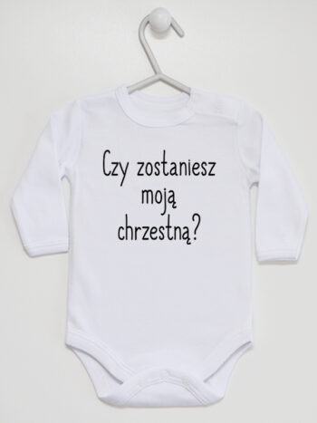 Czy Zostaniesz Moją Chrzestną? - body niemowlęce na chrzest - Biały - Długi rękaw