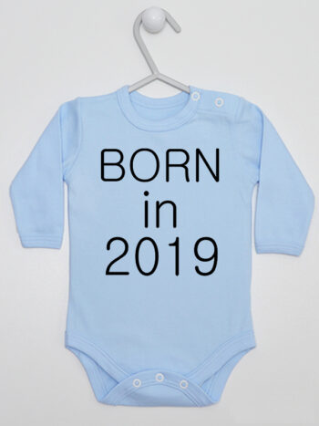 Born In z Aktualnym Rokiem - body dla noworodka z datą - Błękitny - Długi rękaw