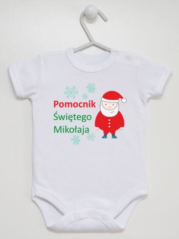 Pomocnik Świętego Mikołaja - body z nadrukiem na mikołajki - Biały - Krótki rękaw
