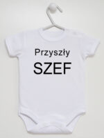 Przyszły Szef - bodziak dla chłopca z napisami - Biały - Krótki rękaw