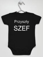 Przyszły Szef - bodziak dla chłopca z napisami - Czarny - Krótki rękaw