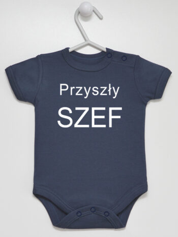 Przyszły Szef - bodziak dla chłopca z napisami - Granatowy - Krótki rękaw