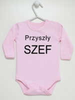 Przyszły Szef - bodziak dla chłopca z napisami - Różowy - Długi rękaw