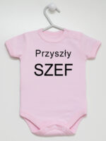 Przyszły Szef - bodziak dla chłopca z napisami - Różowy - Krótki rękaw
