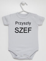 Przyszły Szef - bodziak dla chłopca z napisami - Szary - Krótki rękaw