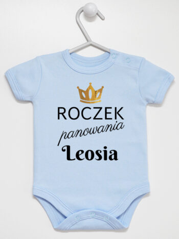 Body Roczek Panowania Leosia rozmiar 92, kolor błękitny, krótki rękaw
