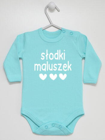 Napis Słodki Maluszek - bodziak z nadrukiem - Miętowy - Długi rękaw