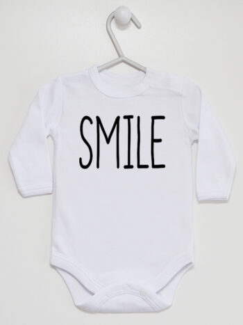Smile - body dla niemowlaka z napisem - Biały - Długi rękaw