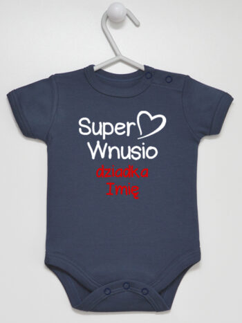 Super Wnusio Dziadka + Imię - bodziak personalizowany - Granatowy - Krótki rękaw