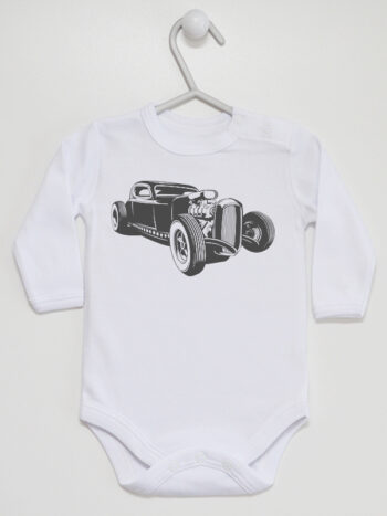 Samochód OldTimer - body dla dzieci z nadrukami - Biały - Długi rękaw