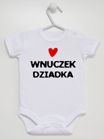 Napis Wnuczek Dziadka z Sercem - body dla chłopczyka - Biały - Krótki rękaw