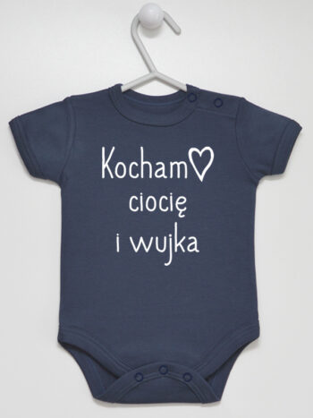 Kocham Ciocię i Wujka z Serduszkiem - body z napisami o cioci i wujku - Granatowy - Krótki rękaw