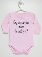 Czy Zostaniesz Moim Chrzestnym? - body niemowlęce na chrzest - Różowy - Długi rękaw
