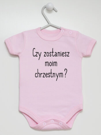 Czy Zostaniesz Moim Chrzestnym? - body niemowlęce na chrzest - Różowy - Krótki rękaw