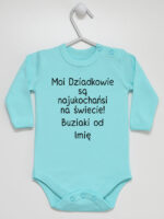 Moi Dziadkowie Są Najukochańsi Na Świecie Buziaki Od + Imię - body niemowlęce - Miętowy - Długi rękaw Moi Dziadkowie Są Najukochańsi Na Świecie Buziaki Od + Imię - body niemowlęce - Miętowy - Długi rękaw