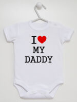 I Love My Daddy z Sercem Czerwonym - body z napisami o tacie - Biały - Krótki rękaw