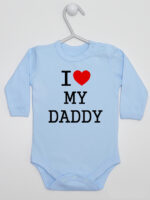 I Love My Daddy z Sercem Czerwonym - body z napisami o tacie - Błękitny - Długi rękaw