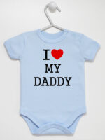 I Love My Daddy z Sercem Czerwonym - body z napisami o tacie - Błękitny - Krótki rękaw