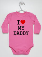 I Love My Daddy z Sercem Czerwonym - body z napisami o tacie - Ciemny Różowy - Długi rękaw