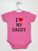 I Love My Daddy z Sercem Czerwonym - body z napisami o tacie - Ciemny Różowy - Krótki rękaw