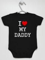 I Love My Daddy z Sercem Czerwonym - body z napisami o tacie - Czarny - Krótki rękaw