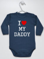 I Love My Daddy z Sercem Czerwonym - body z napisami o tacie - Granatowy - Długi rękaw