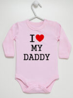 I Love My Daddy z Sercem Czerwonym - body z napisami o tacie - Różowy - Długi rękaw