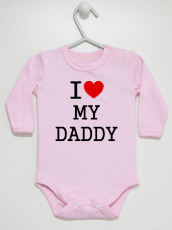 I Love My Daddy z Sercem Czerwonym - body z napisami o tacie - Różowy - Długi rękaw