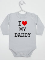 I Love My Daddy z Sercem Czerwonym - body z napisami o tacie - Szary - Długi rękaw