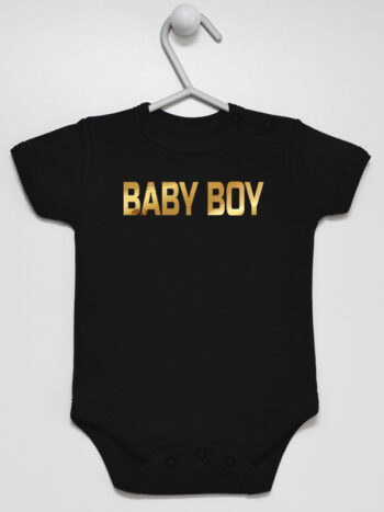 Baby Boy Złoty Nadruk - bodziak dla chłopczyka - Czarny - Krótki rękaw