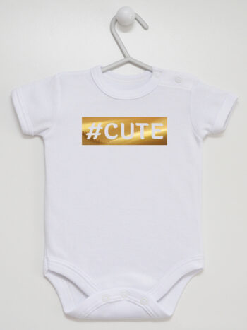 #Cute Hashtag Nadruk Złoty - body dla dzieci - Biały - Krótki rękaw