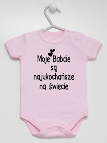Moje Babcie Są Najukochańsze Na Świecie - bodziak z nadrukiem - Różowy - Krótki rękaw