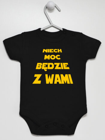 Niech Moc Będzie z Wami Nadruk Żółty - bodziak z nadrukiem - Czarny - Krótki rękaw