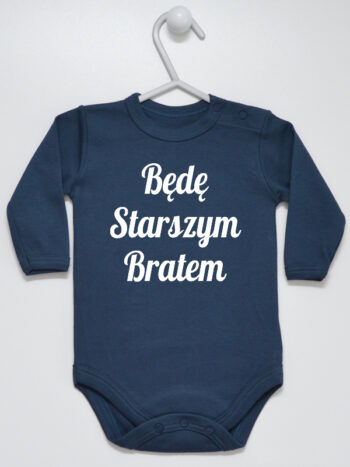 Będę Starszym Bratem - body dla chłopca znapisami - Granatowy - Długi rękaw