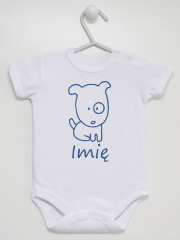 Piesek + Imię - body z nadrukiem personalizowane - Biały - Krótki rękaw