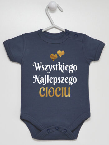 Wszystkiego Najlepszego Ciociu z Sercami - bodziak na urodziny cioci - Granatowy - Krótki rękaw
