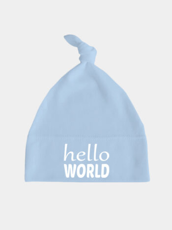 Hello World - czapeczka dla noworodka z nadrukiem - Błękitny